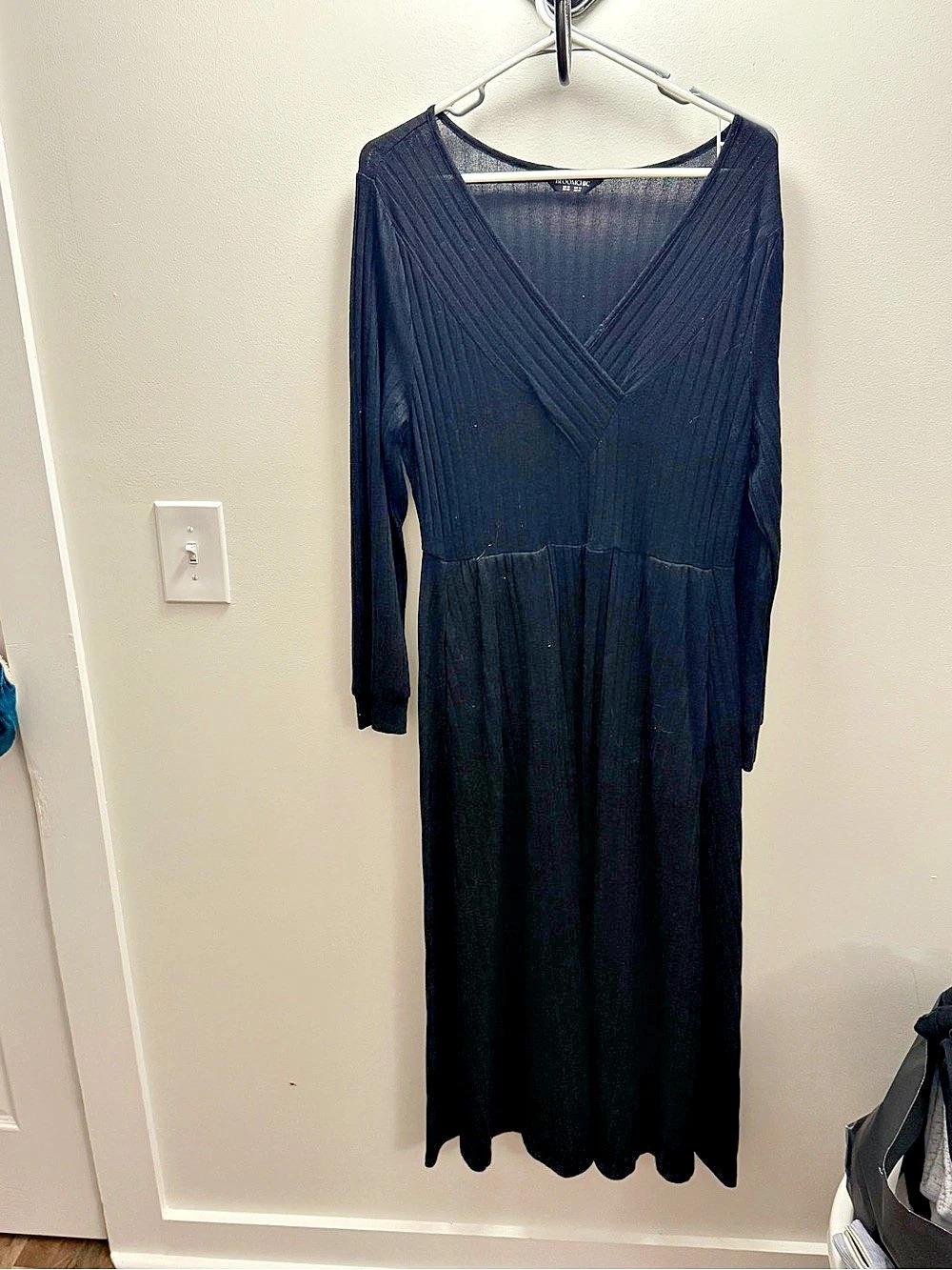 BloomChic Rib Knit Wrap Midi Dress Black Size 10